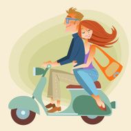 Lovers man and woman on retro bike going