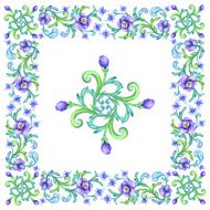 square frame with floral border watercolor drawing isolated on white