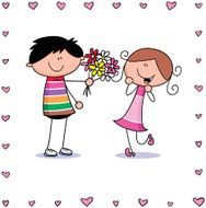 Boy gives flowers