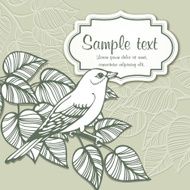 Vector watercolor spring illustration with bird and leaf