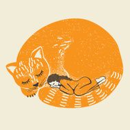 sleeping kitten and woman