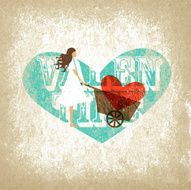 Love valentine heart wheelbarrow vintage background girl