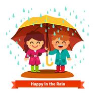 Boy and girl standing in the rain under umbrella N2