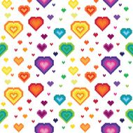 Seamless retro pixel game rainbow heart pattern