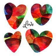 Set of watercolor hearts Happy Valentine day icons