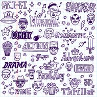Movie Genres TV Shows Series Funny Doodle Vector set N2