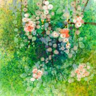 Watercolor painting flowers and soft green leaves background N2