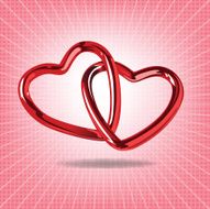 Two red steel hearts linked together realistic valentine day