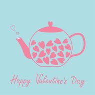 Love teapot with hearts Happy Valentines Day card Blue and N2