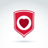 Red heart placed on shield Vector society donation symbol