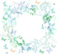 Spring butterflies wreath green mint leaves watercolor Round banner
