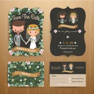 Rustic bohemian cartoon couple wedding card template set