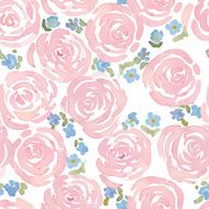 watercolor roses and cute little flowers seamless pattern