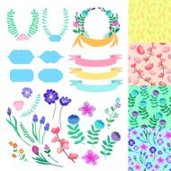 Hand-drawn vector romantic decor set
