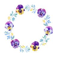 Beautiful pansy flower watercolor wreath