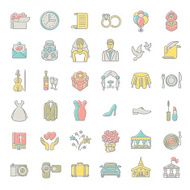Modern flat linear colorful vector wedding icons N2