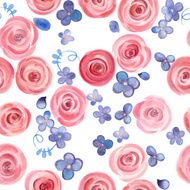 hand drawn watercolor roses and cute little flowers seamless pattern N14