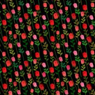 Red Roses on a black background seamless pattern Vector Onament N2