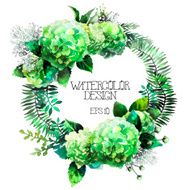 Green watercolor hydrangea wreath
