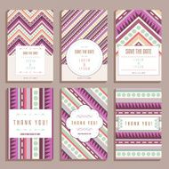 Set Of Six Wedding Cards With Geometric Ornaments