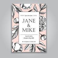 Vintage elegant wedding invitation card template with peony flow N2