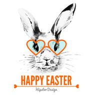 Hipster Easter rabbit Card with sketch watercolor hand drawn il
