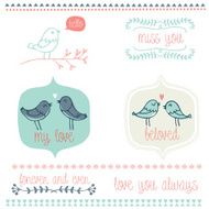 Set of graphic elements with birds and flowers N2