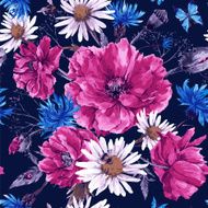 Vintage watercolor bouquet of wildflowers shabby seamless pattern with poppies N2
