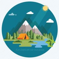 Morning landscape in the mountains Hiking and camping flat illustration