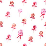 Red lollypops watercolor seamless vector pattern