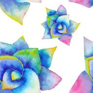 Watercolor seamless pattern with succulent N2