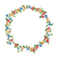 Hand painted watercolor floral round frame N6