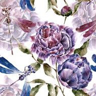 Seamless pattern with flowers Watercolor illustration N39