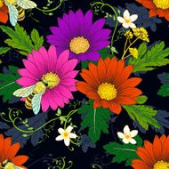 retro daisy with bees seamless pattern N3