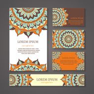 Banners and business cards with arabic or indian round pattern N2