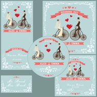 Cartoon wedding couple on retro with floral frame