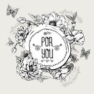 Summer Monochrome Vintage Greeting Card with Blooming Poppies N3