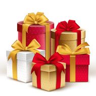 Group of Realistic 3D Colorful Gifts with Ribbons Wrap