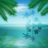 Sea with island and palm trees