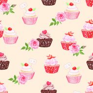 Chocolate and cupcakes beige seamless vector print