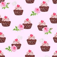 Chocolate sugar powdered cupcake seamless vector print