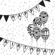 Balloons and triangle flags Happy Birthday text warping N2