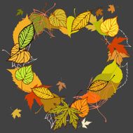 Heart shaped wreath made of autumn leaves illustration N2
