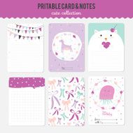 Set of cards notes and stickers with cute illustrations N101