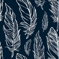 Seamless pattern with outline decorative feathers N2