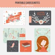 Set of cards notes and stickers with cute illustrations N102