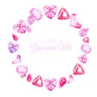 Pink diamonds watercolor round vector design frame N2
