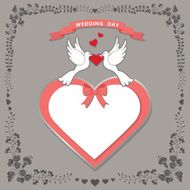 Cute template Floral frame hearts label cartoon pigeons N2
