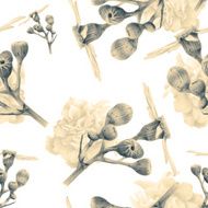 Seamless pattern with beautiful spring flowers and plants N5