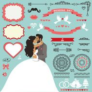 Wedding invitation decor set with Kissing couple eps